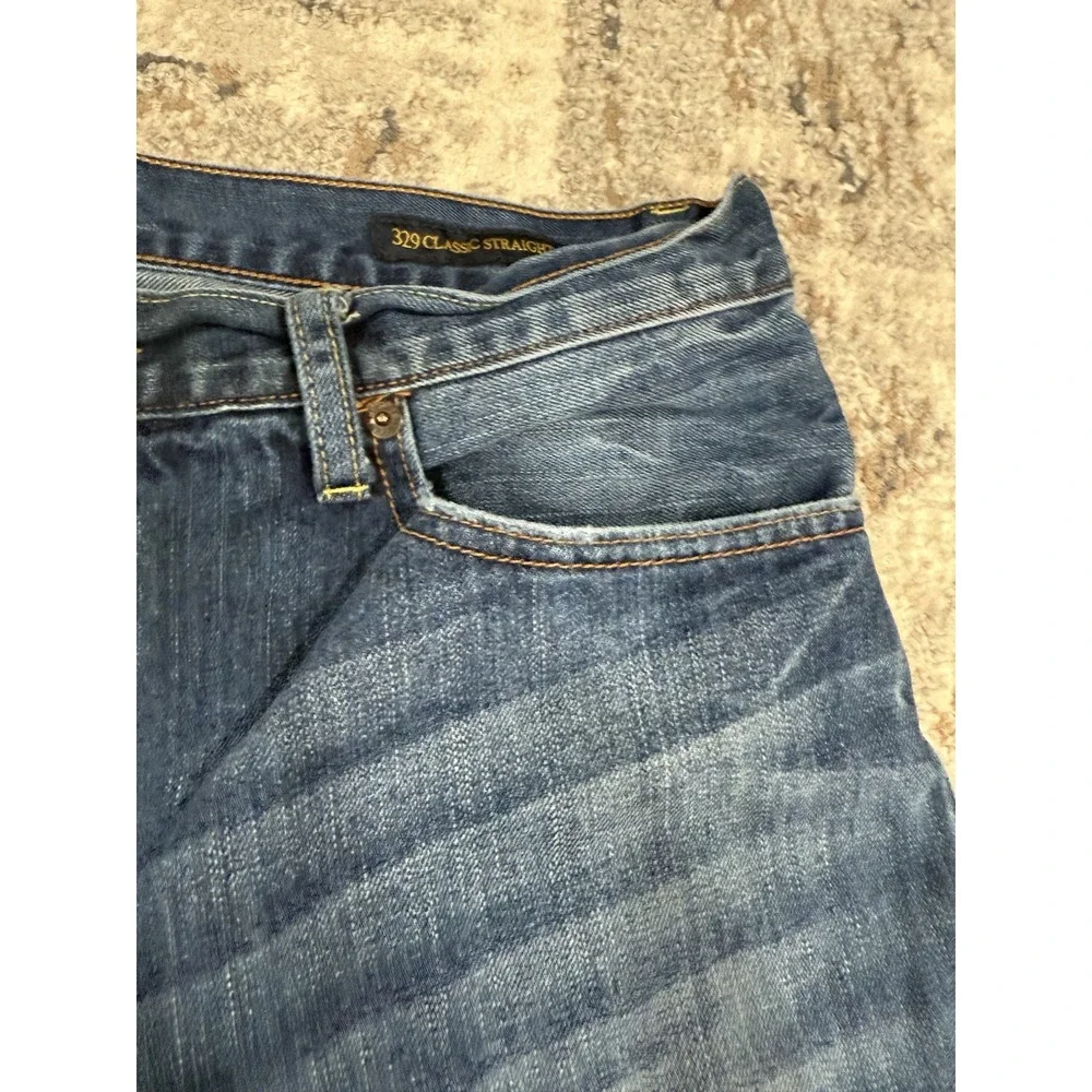 Lucky Brand 329 Jeans Mens 36x34 Classic Straight Stretch Dark Wash Zip Fly - Picture 6 of 16